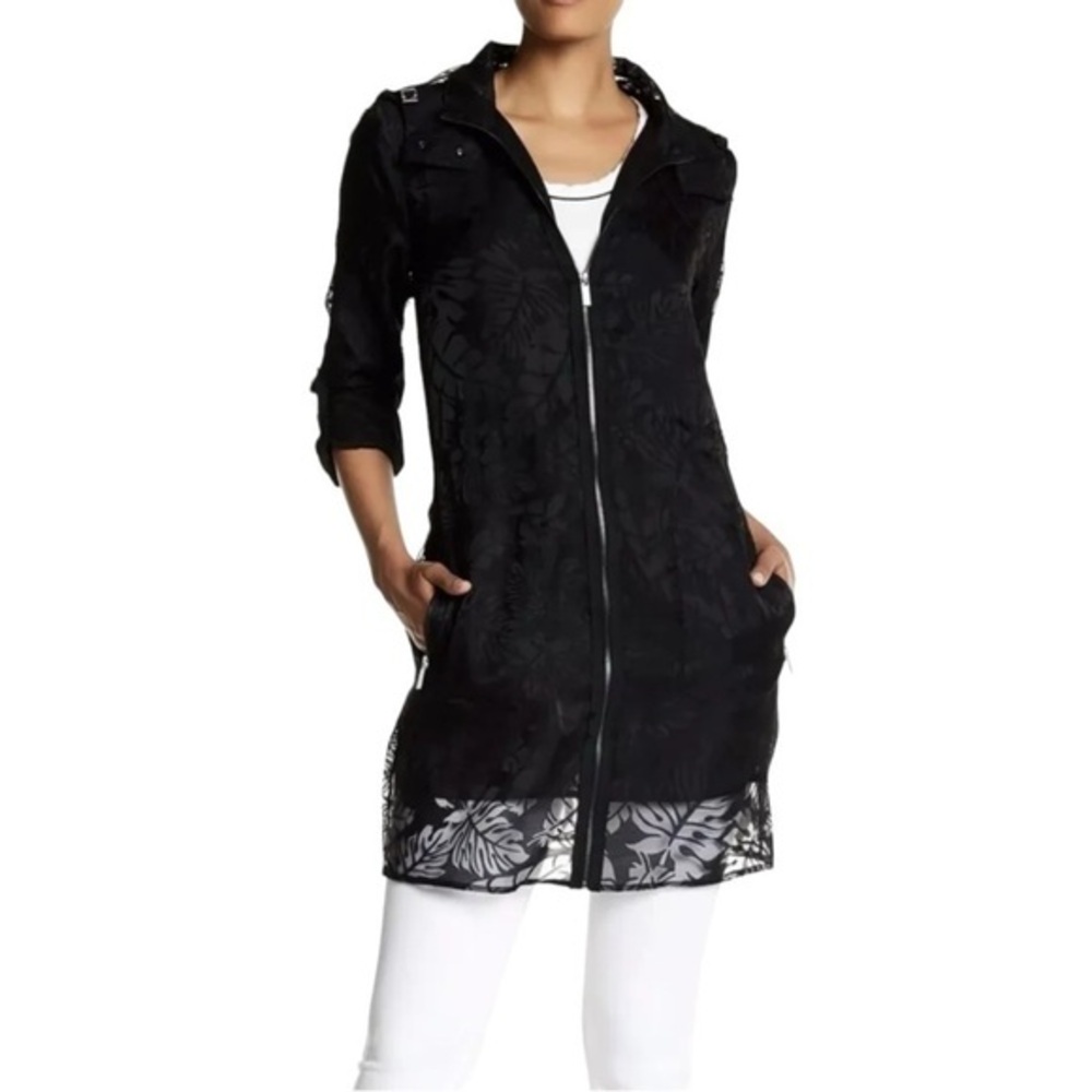 ZAC Zac Posen Kelly Hooded Parka Lace Trench Black Jacket size M